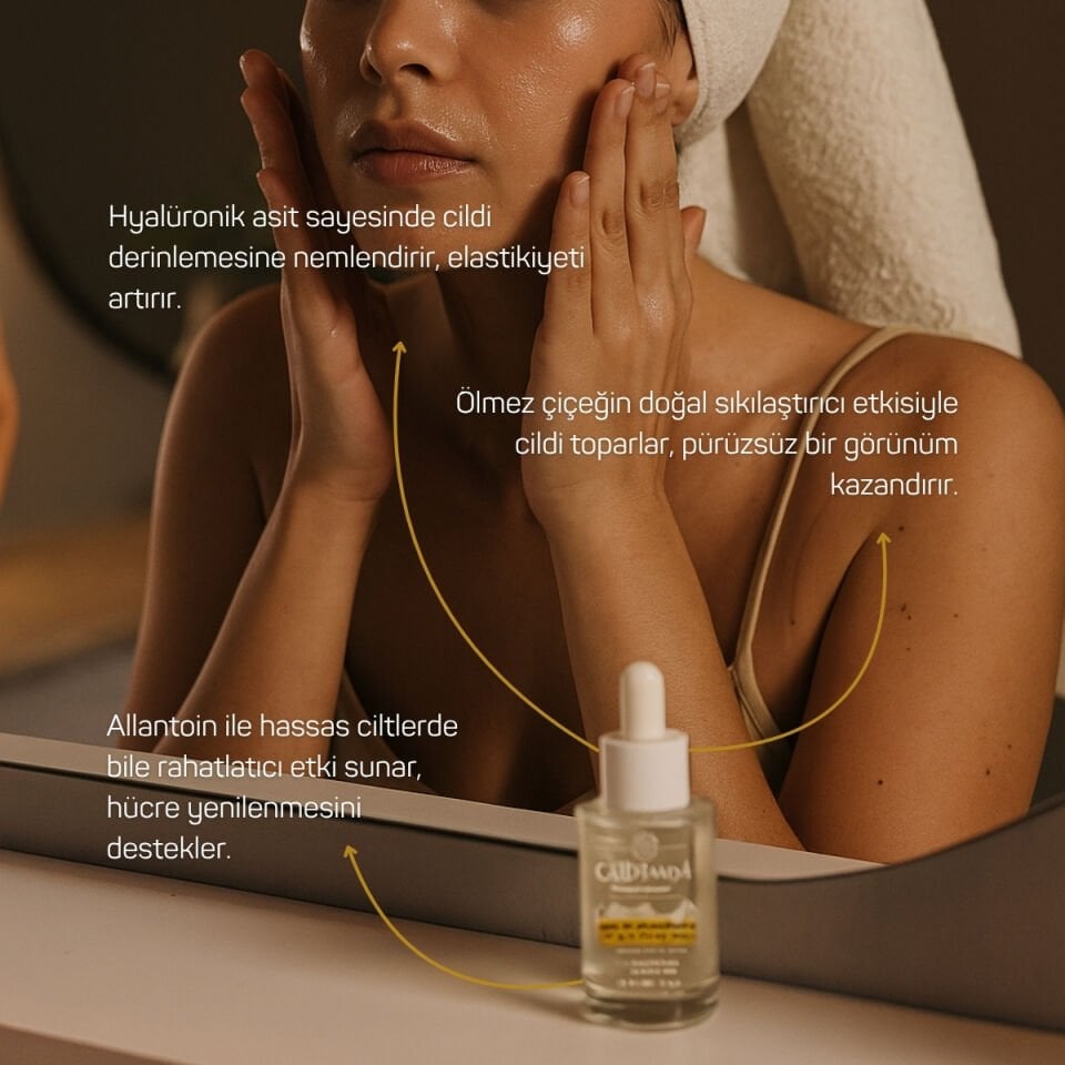 Ölmez Çiçek - Hyalüronik Asit ve Allantoin içerikli Gözenek Sıkılaştırıcı ve Yaşlanma Karşıtı Serum