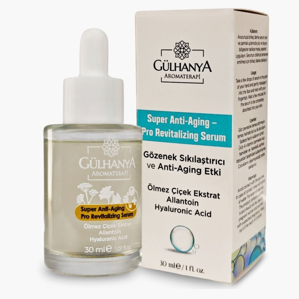Super Anti-Aging Pro Revitalizing Serum (Gözenek Sıkılaştırıcı ve Anti-Aging Etki) Ölmez Çiçek + Hyaluronic Acid + Allantoin
